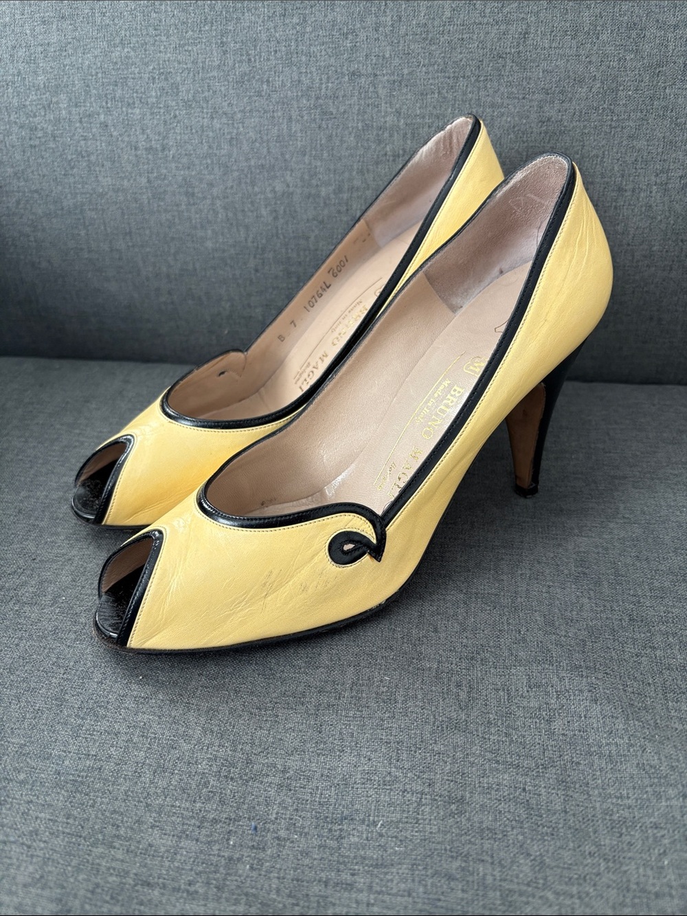 Yellow and Black Peep-Toe Women’s Pumps